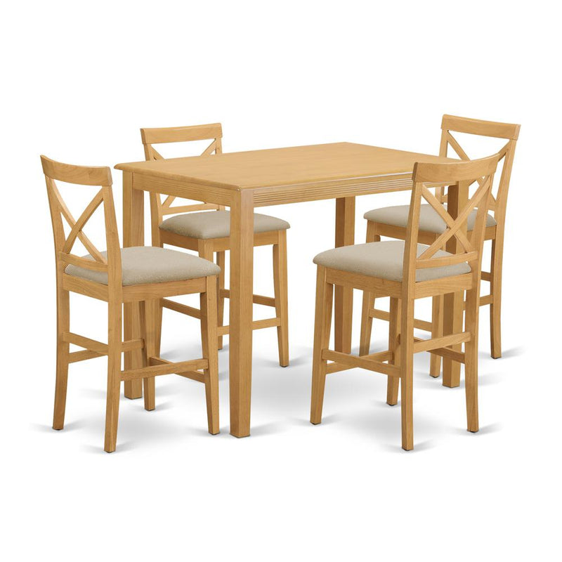 YAPB5-OAK-C 5 Pc counter height Dining set - high top Table and 4 Dining Chairs.