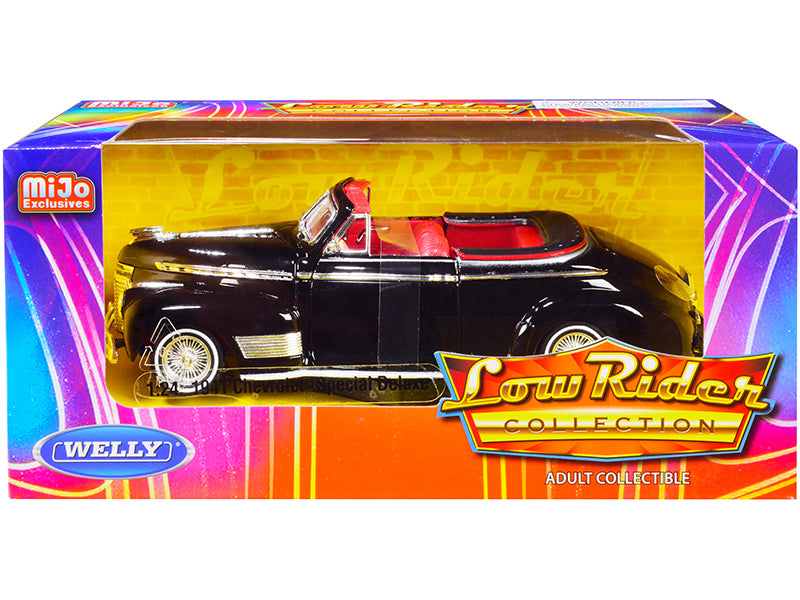 1941 Chevrolet Special Deluxe Convertible Black with Red Interior Low Rider Collection 1/24 Diecast Model Car by Welly