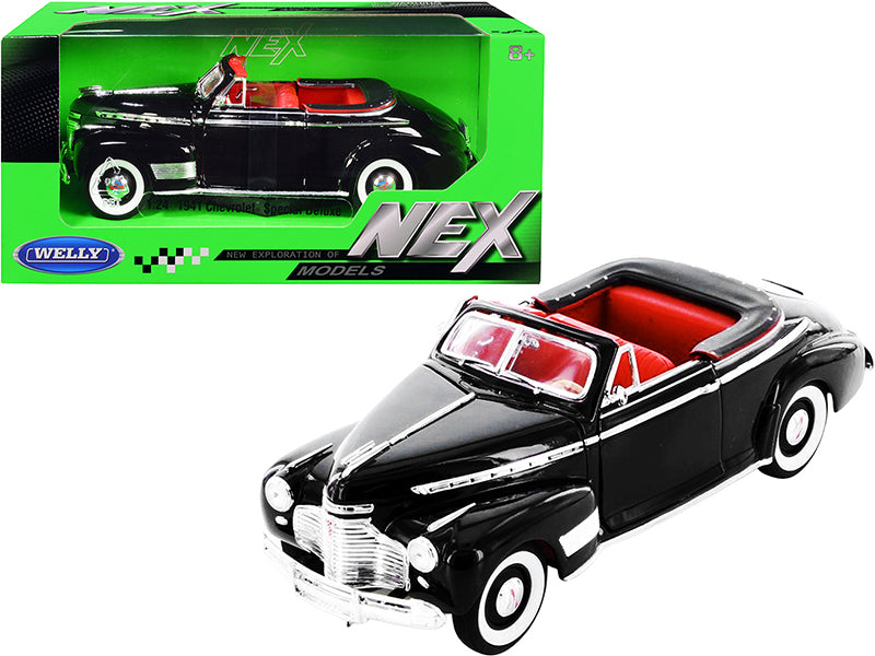 1941 Chevrolet Special Deluxe Convertible Black with Red Interior NEX Models 1/24 Diecast Model Car by Welly