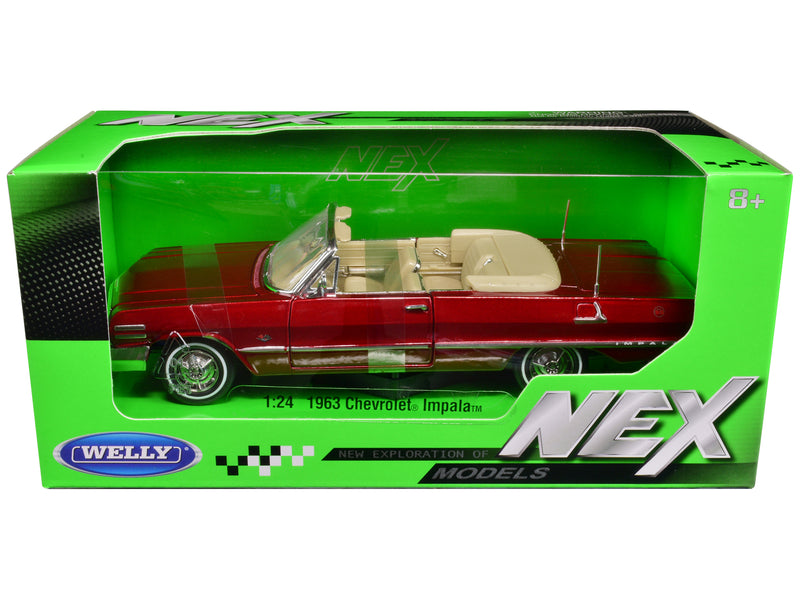 1963 Chevrolet Impala Convertible Red Metallic NEX Models 1/24 Diecast Model Car by Welly