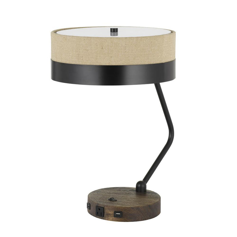 60W X 2 Parson Metal/Wood Desk Lamp With Metal/Fabric Shade With 2 Usb Ports