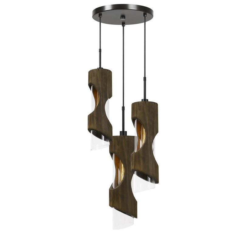 60W X 3 Zamora 3 Light Wood Pendant