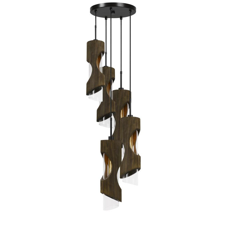 60W X 5 Zamora 5 Light Wood Pendant