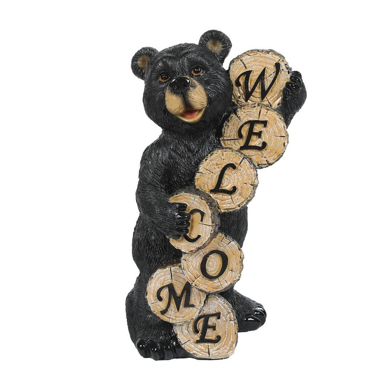 Black Resin Welcome Bear Statue