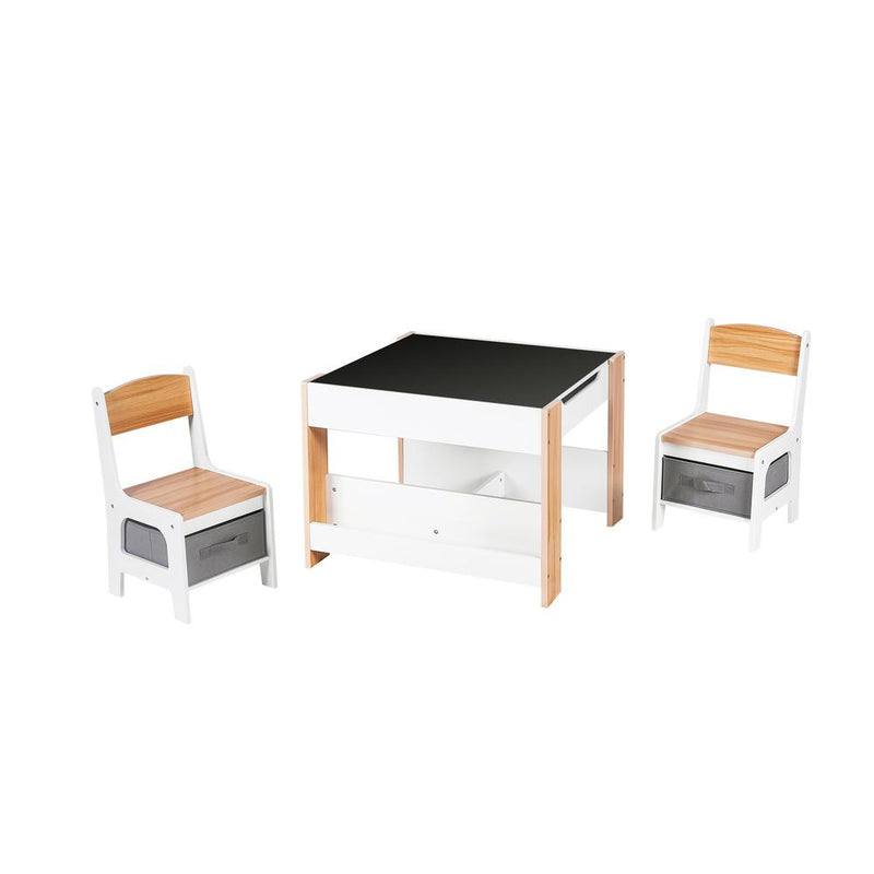 Kids Art Play Activity Table with Storage Shelf and Chair Set, White & Gray