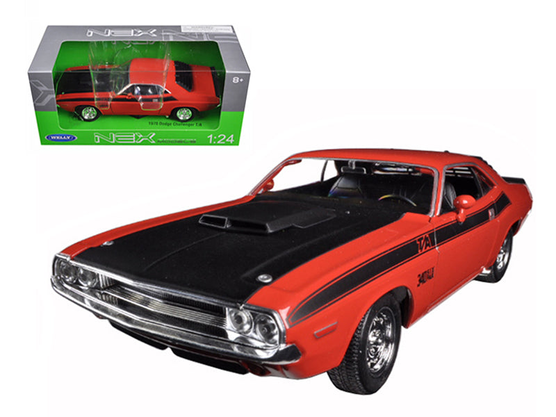 1970 Dodge Challenger T/A Orange with Black Hood and Black Stripes "NEX Models" 1/24 Diecast Model Car by Welly