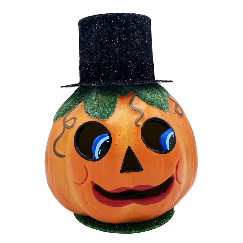 Paper Mache Candy Container - Jack-O-Lantern with Glittery Tophat