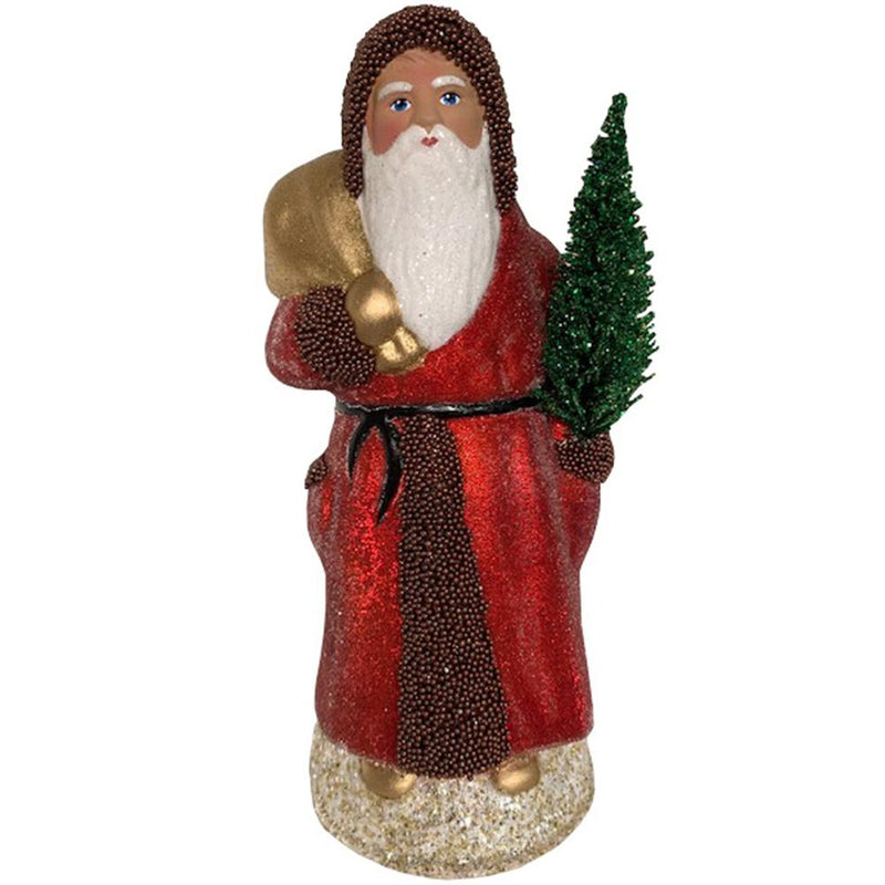 Paper Mache Candy Container - Santa With Red Beaded Coat