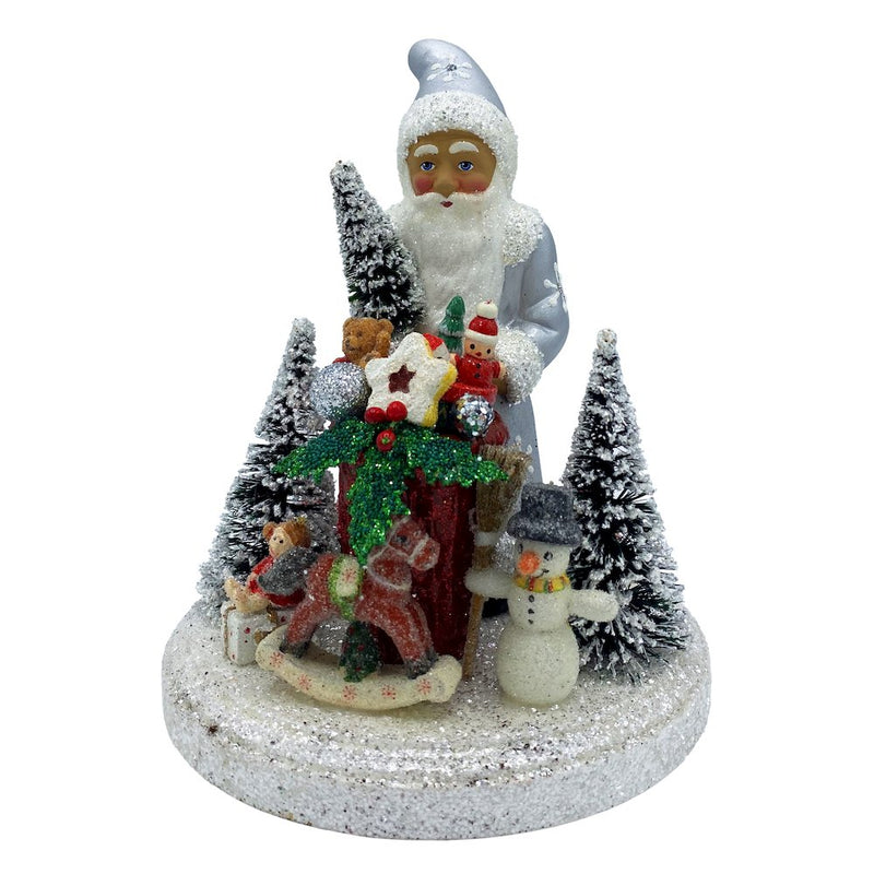 Paper Mache Candy Container - Santa " Silver Coat With Gifts