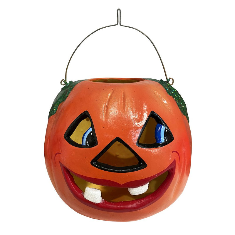 Paper Mache Candy Container - Jack-O-Lantern Bucket with Handle