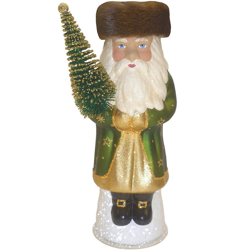 Paper Mache Candy Container - Russian Santa With Green Coat