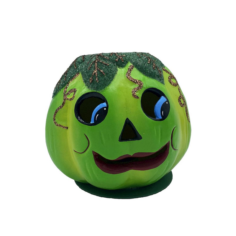 Paper Mache Candy Container - Green Beaded Jack-O-Lantern