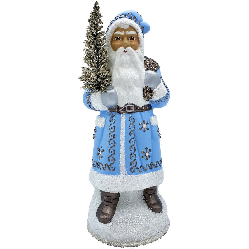 Paper Mache Candy Container - Santa With Light Blue Coat