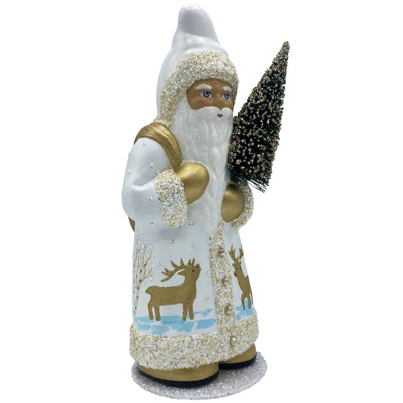 Paper Mache Candy Container - Santa With Gold Coat and deer