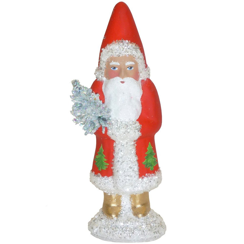 Paper Mache Candy Container - Santa With Silver Tree