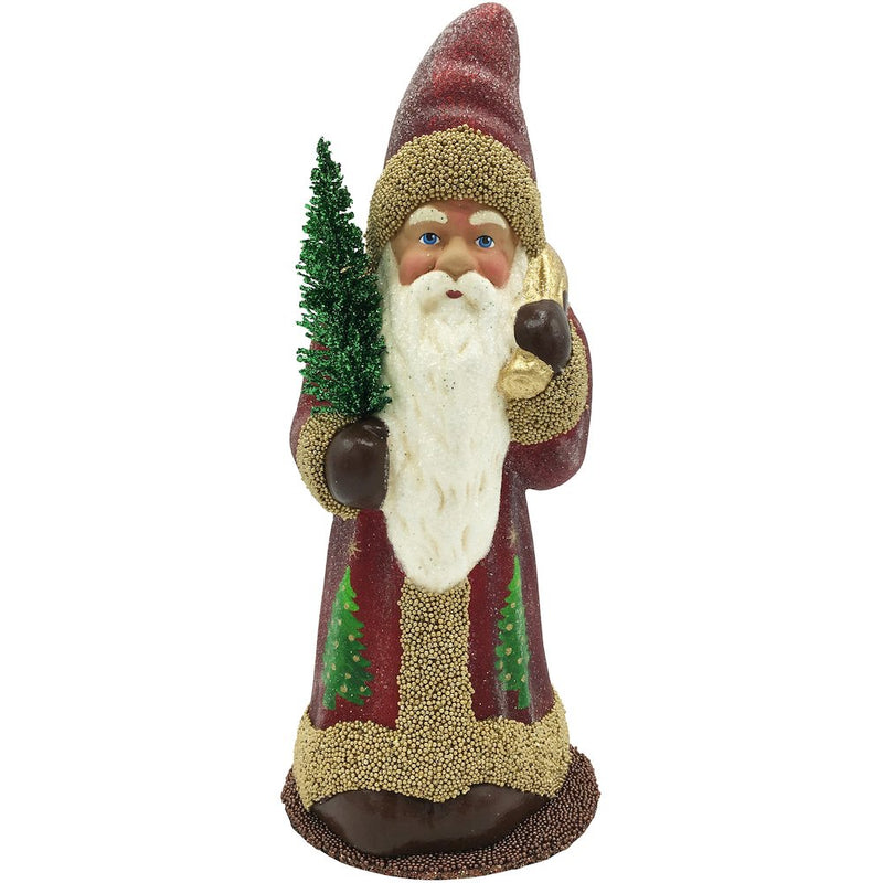 Paper Mache Candy Container - Beaded Coat Santa