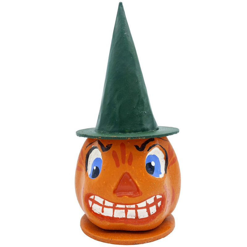 Paper Mache Candy Container - Pumpkin With Green Hat