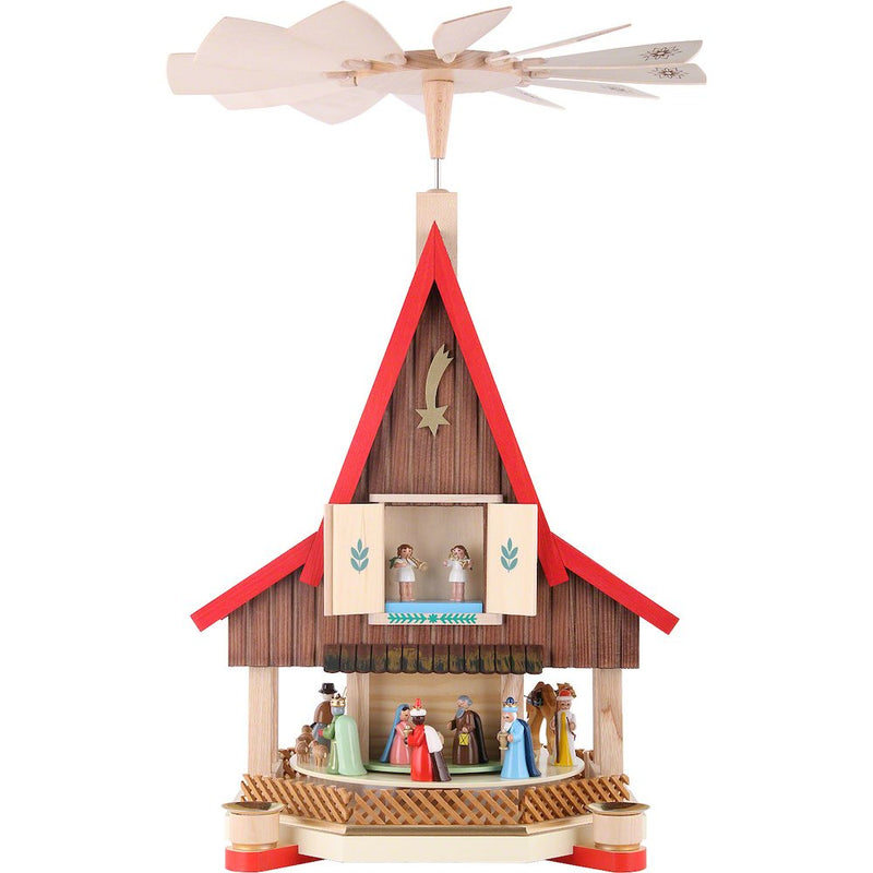 Pyramid Large Creche style - Nativity,Wisemen, Sheperds and Angel Musicians