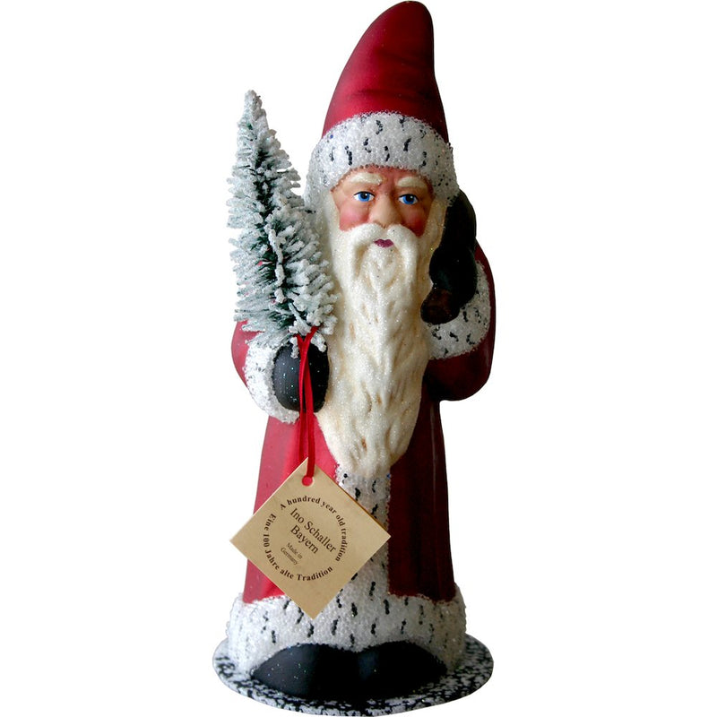 Paper Mache Candy Container - Santa Claus w Snowy Tree and Bag