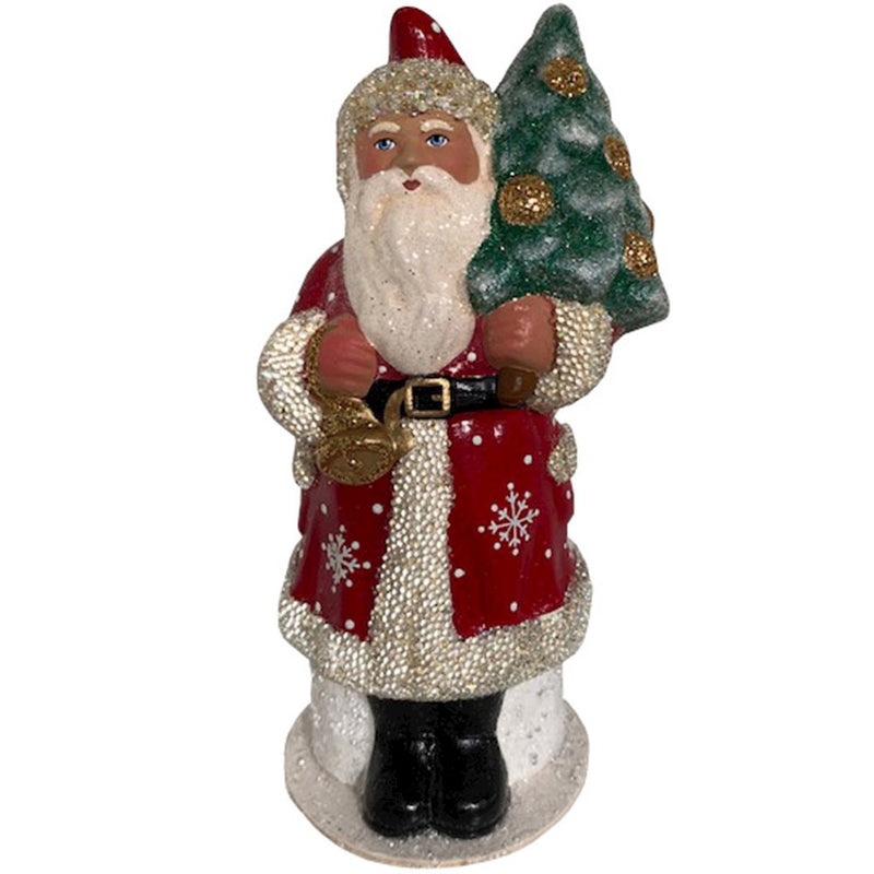 Paper Mache Candy Container - Santa With Snowflake Coat