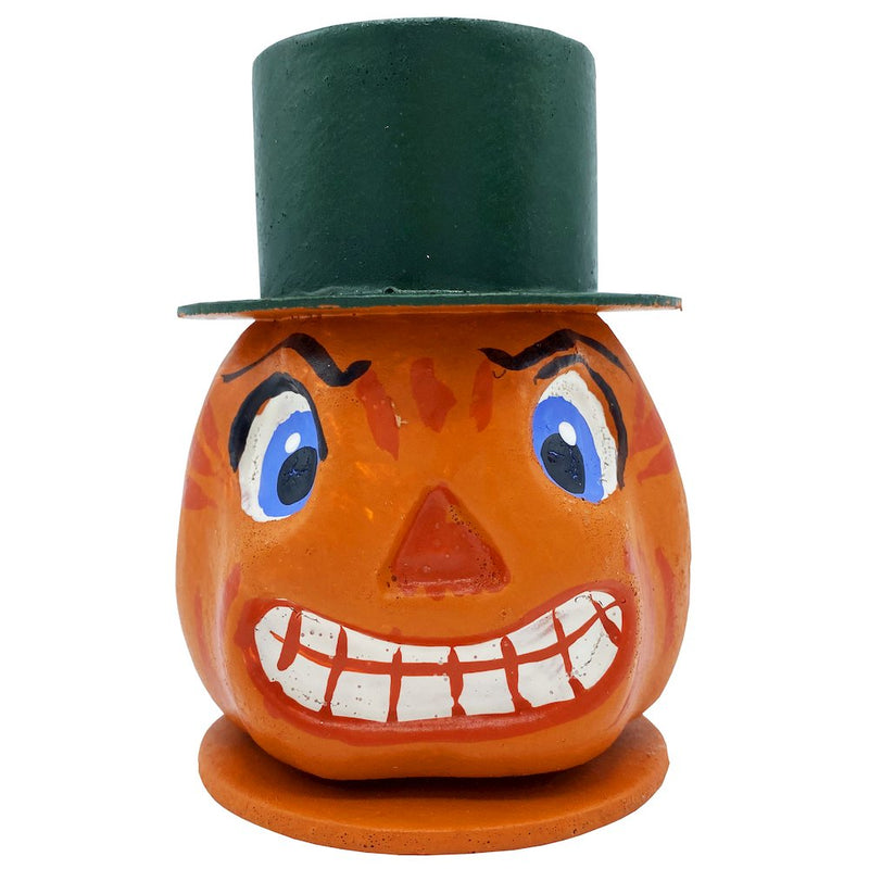 Paper Mache Candy Container - Pumpkin With Green Top Hat