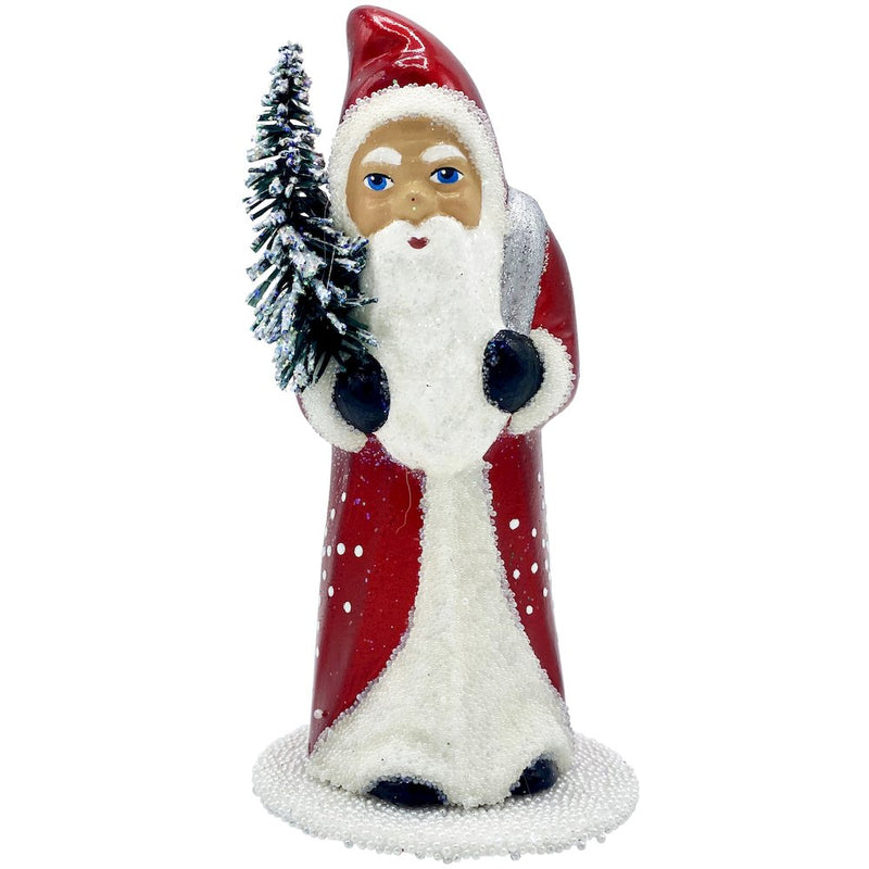 Paper Mache Candy Container - Santa with shiny Red Snowflakes