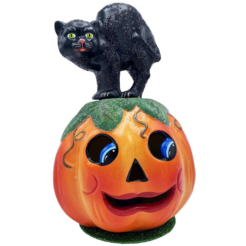 Paper Mache Candy Container - Scaredy Cat on Jack-O-Lantern