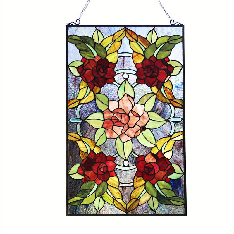 CHLOE Lighting CANNA Tiffany-Style Floral Stained Glass Window Panel 32" Height