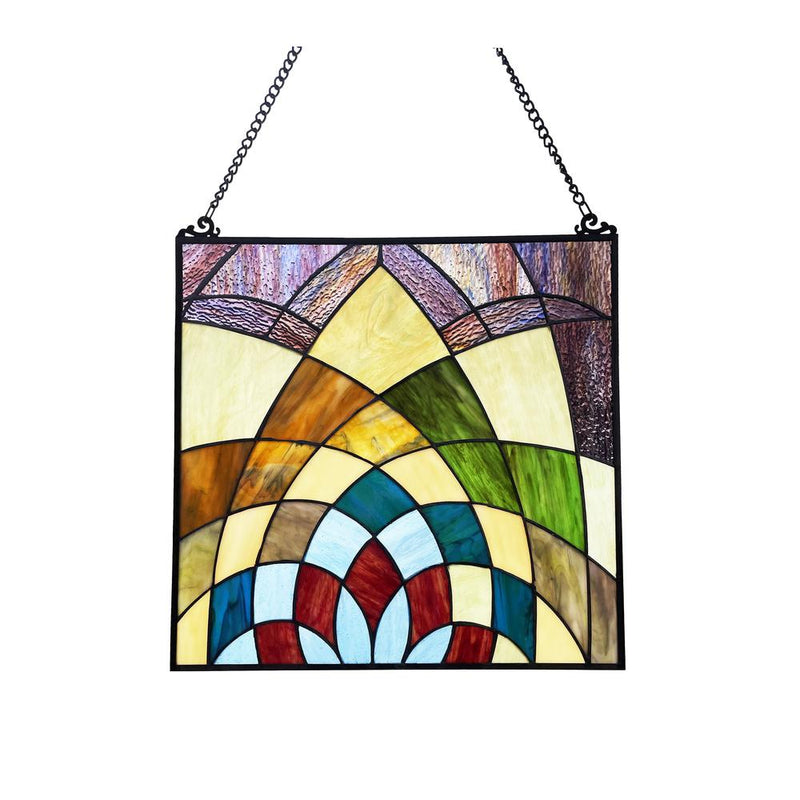 KALEIDOSCOPE Geometric-Style Black Finish Stained Glass Window Panel  16" Tall