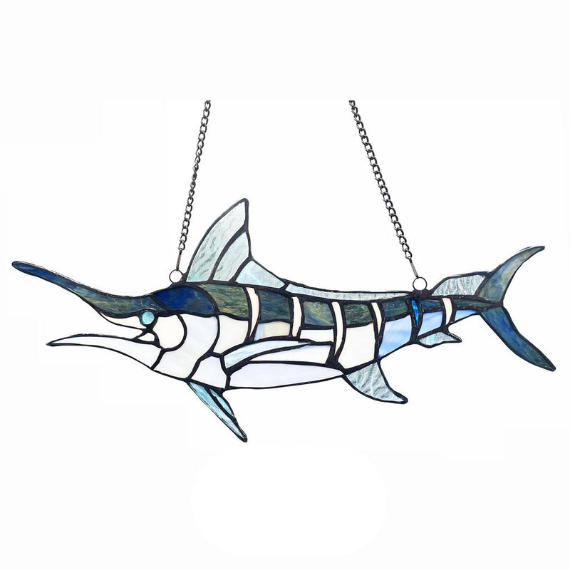 CHLOE Lighting SWORDFISH Animal-Style Stained Glass Window Panel 16" Wide