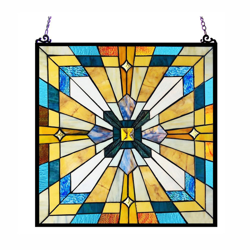 CHLOE Lighting ANTOINETTE Tiffany-Style Mission Stained Glass Window Panel 20" Height