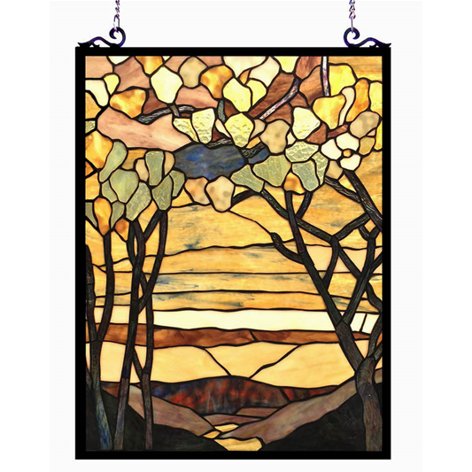 CHLOE Lighting AUTUMN VALLEY Tiffany-Style Floral Stained Glass Window Panel 25" Height