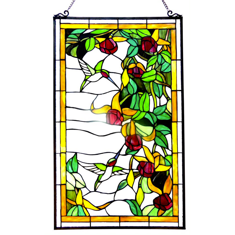 Tiffany-glass Hummingbirds Design Window Panel 20x32