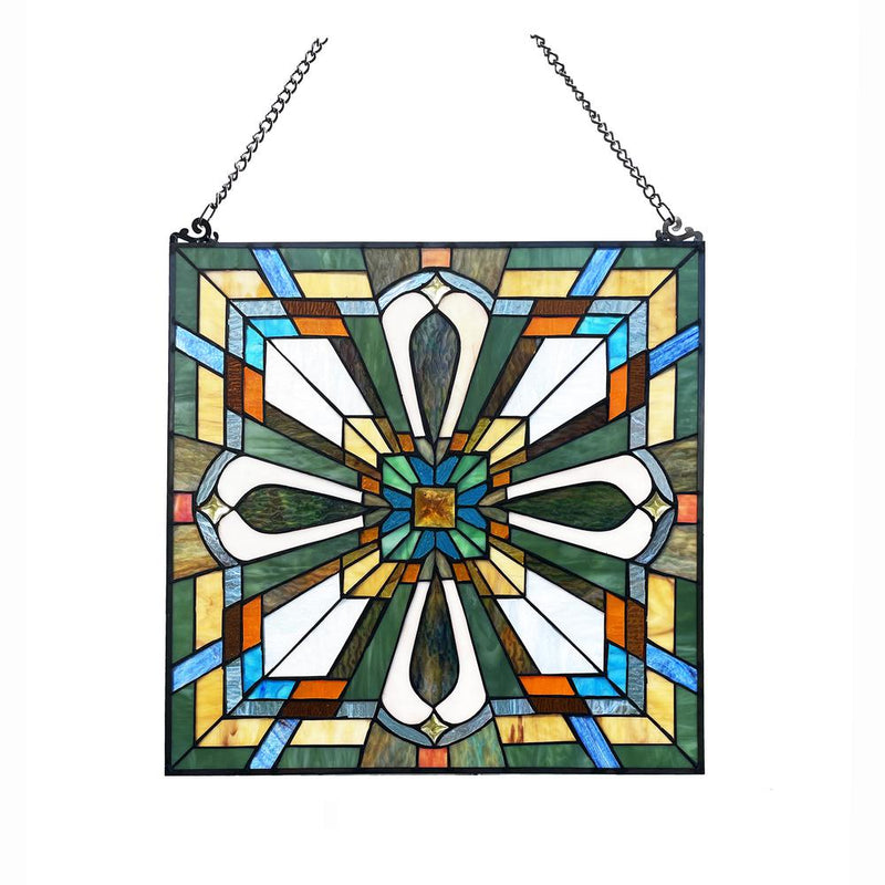 CHLOE Lighting ARCHIE Mission-Style Stained Glass Window Panel 20" Wide