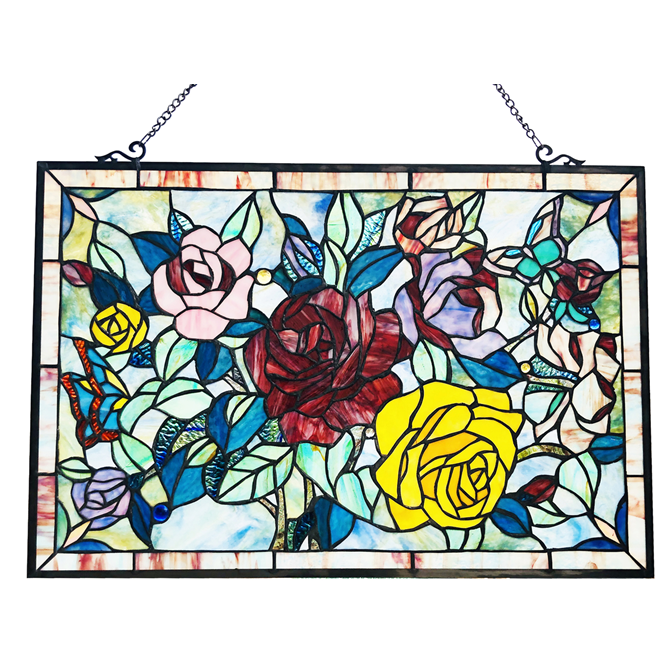 CHLOE Lighting SUNSPRITE Tiffany-Style Floal Stained Glass Window Panel 27" Width