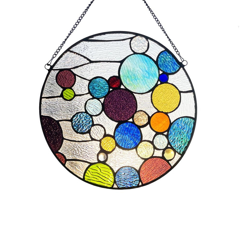 CHLOE Lighting BUBBLES Geometric-Style Stained Glass Window Panel 13" Wide