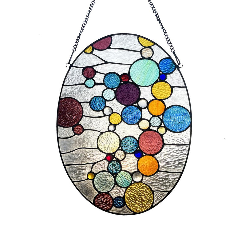 CHLOE Lighting BUBBLES Geometric-Style Stained Glass Window Panel 20" Tall