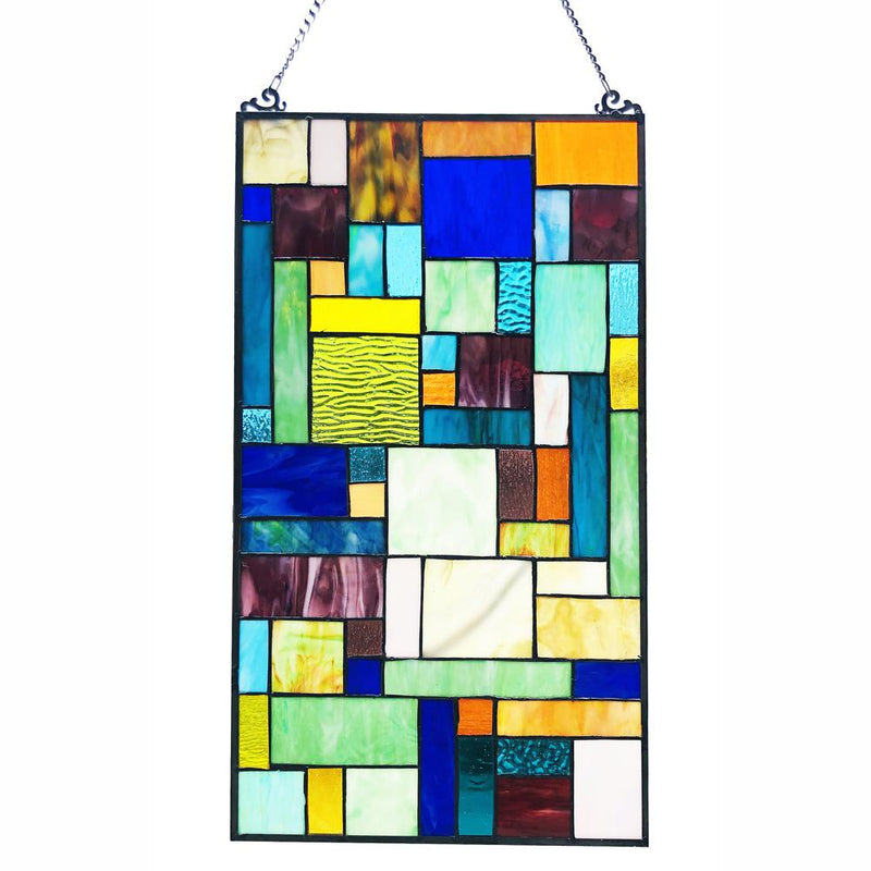 CHLOE Lighting ROSALINDA Tiffany-Style Geometric Stained Glass Window Panel 23" Height