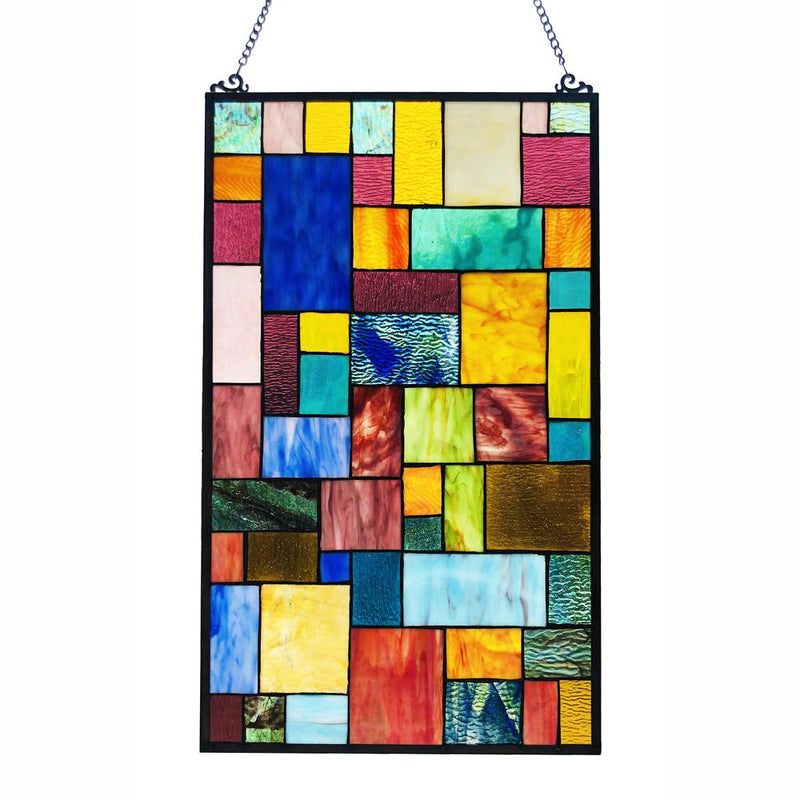 CHLOE Lighting VERNA Tiffany-Style Geometric Stained Glass Window Panel 25" Height