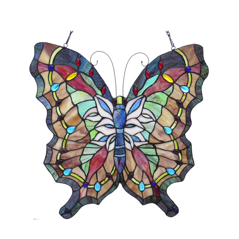 PAPILIO Tiffany-glass Butterfly Window Panel 22x22