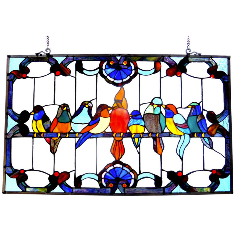 Tiffany-glass featuring Gathering Birds Window Panel 32x20