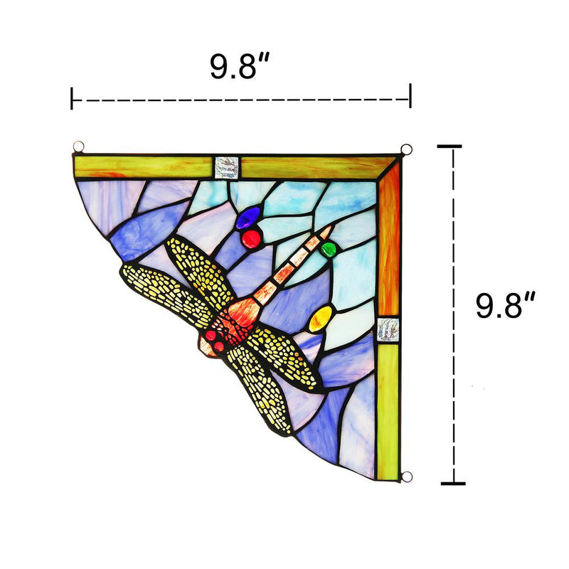 HARMONIA Dragonfly Tiffany-glass Window Panel 10" Wide