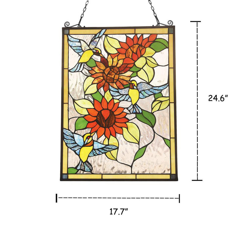 SUNFLOWER Animal Tiffany-glass Window Panel 24" Tall