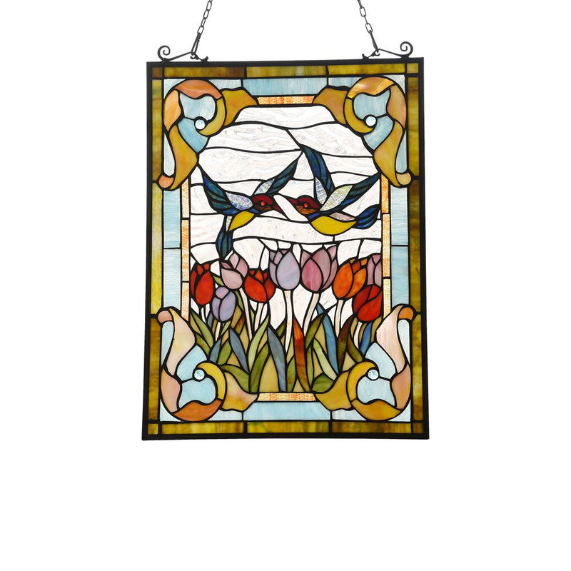 CHLOE Lighting SPRING TULIPS Tiffany-style Animal Design Window Panel 18" x 25"