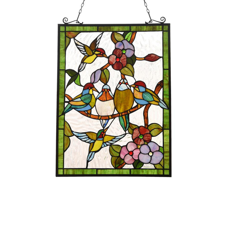 CHLOE Lighting TROPICAL BIRDS Tiffany-style Animal Design Window Panel 18" x 25"