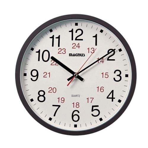 12/24 Hour Clock, Black, Sweep Style Second Hand, Glass Face (22502-BK)