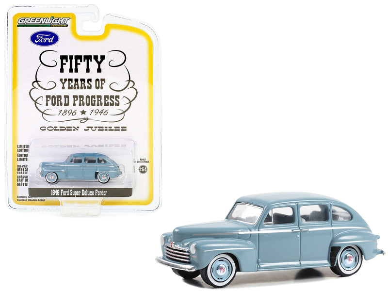 1946 Ford Super Deluxe Fordor Light Blue Fifty Years of Ford Progress - Golden Jubilee Anniversary Collection Series 16 1/64 Diecast Model Car by Greenlight