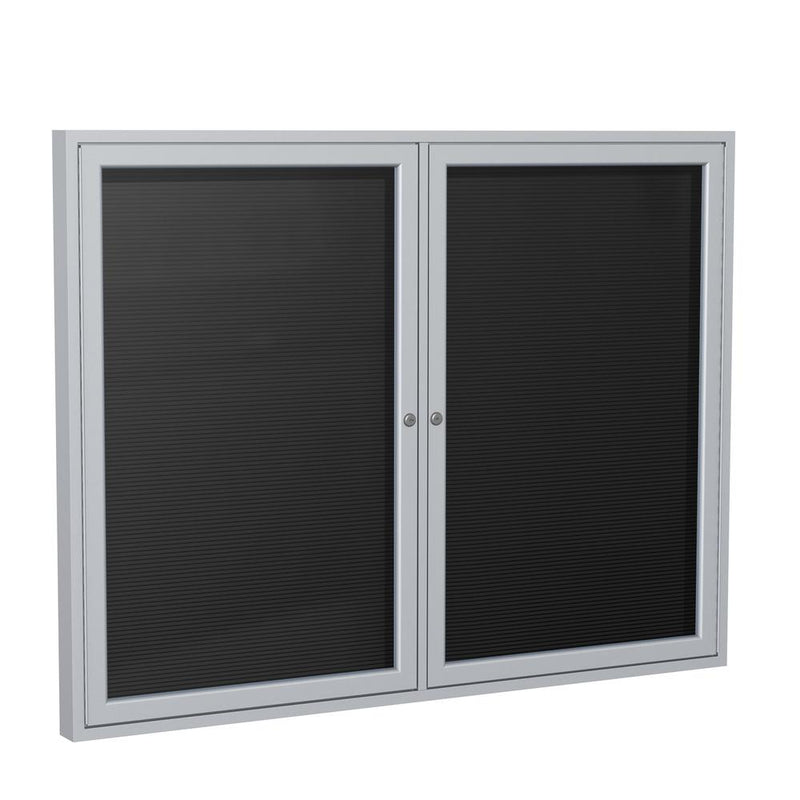 Ghent 2 Door Enclosed Letter Board with Satin Aluminum Frame, 3'H x 5'W, Black