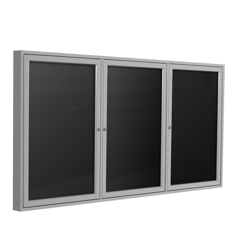 Ghent 3 Door Enclosed Letter Board with Satin Aluminum Frame, 3'H x 6'W, Black