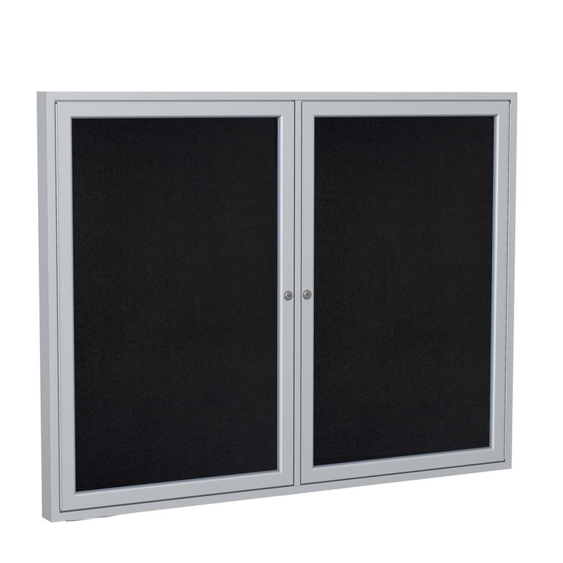 Ghent 2 Door Enclosed Recycled Rubber Bulletin Board with Satin Frame, 3'H x 4'W, Black